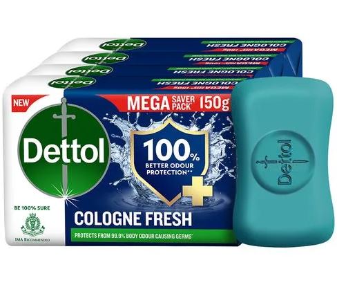 Dettol Cologne Fresh Bathing Soap, 100 g (Pack of 4)